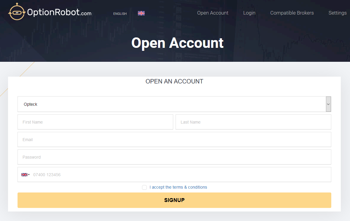 OptionRobot account registration