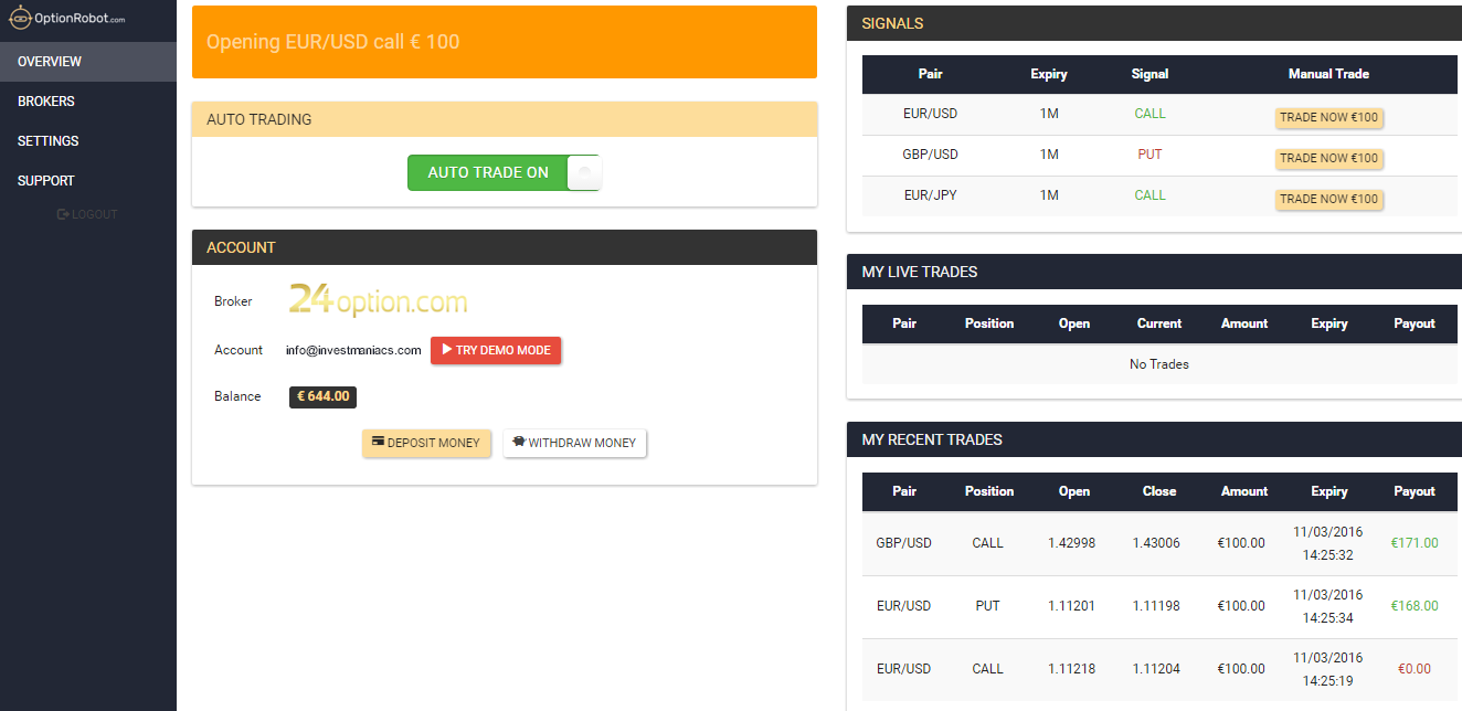 OptionRobot Trading Interface